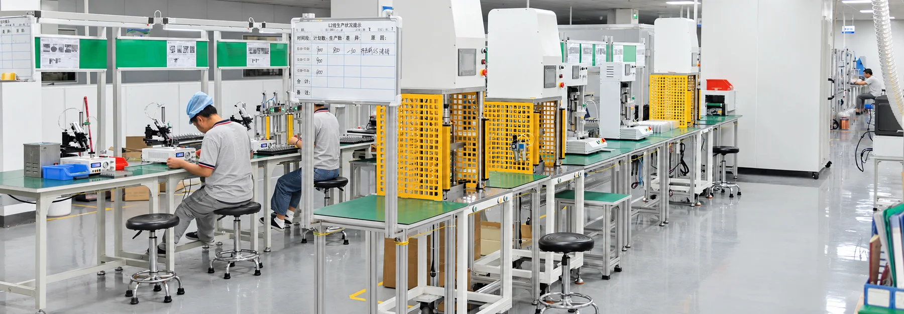 Operators and equipment at component assembly stations