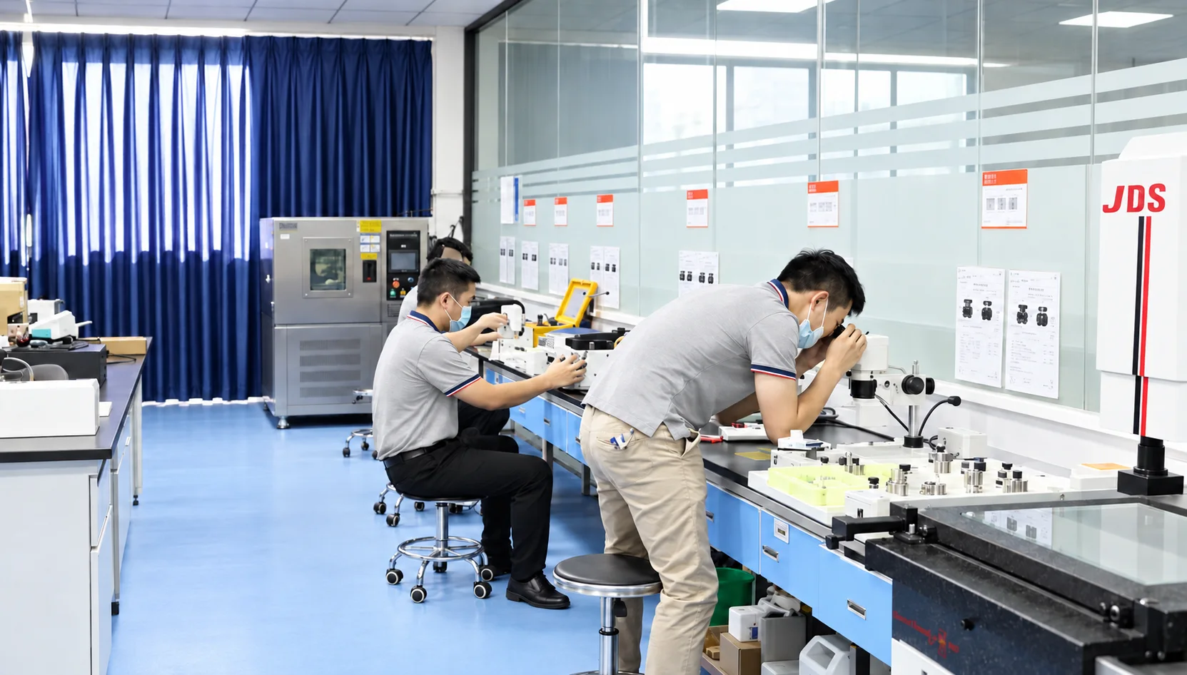 Engineers inspecting product components in the laboratory